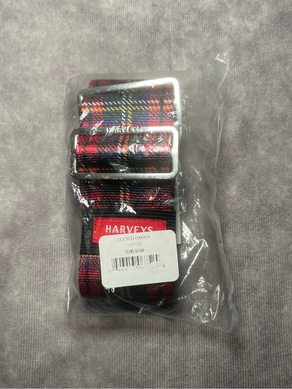 NEW Harveys Seatbelt Red & Black Tartan Click N Carry CNC Strap